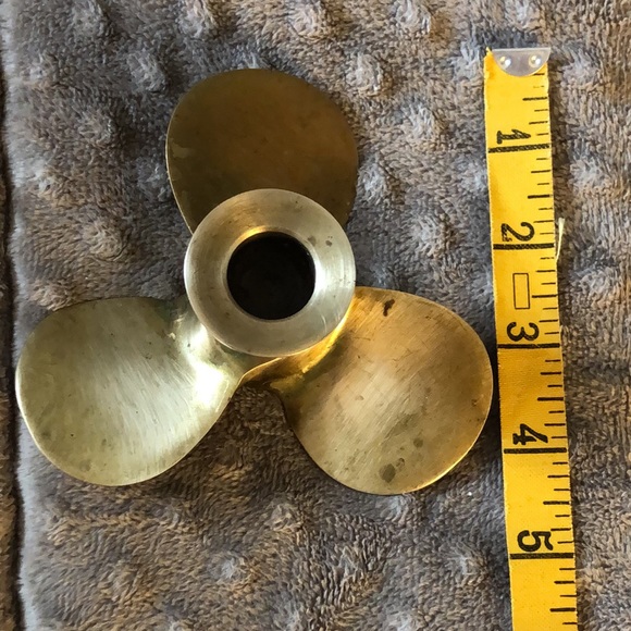 Vintage Heavy Solid Brass Boat Propeller Candle Holder. Excellent Condition.